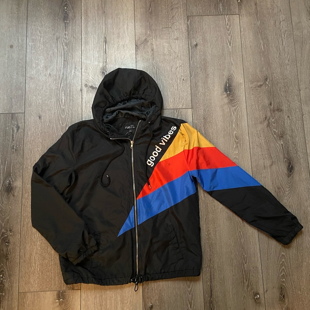 Black Windbreaker with Multicolor Accents